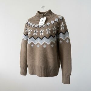 Sandro Brown Mohair Sweater with White and Black Details. Size 0. NWT
